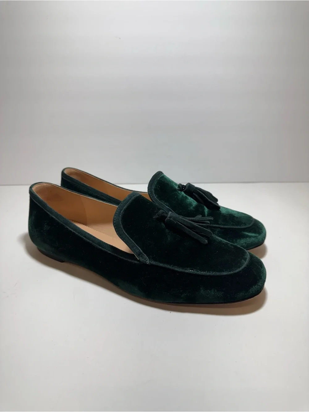 J. Crew Womens Marie Velvet Tassel Loafers Green Flat Smoking slipper size 10